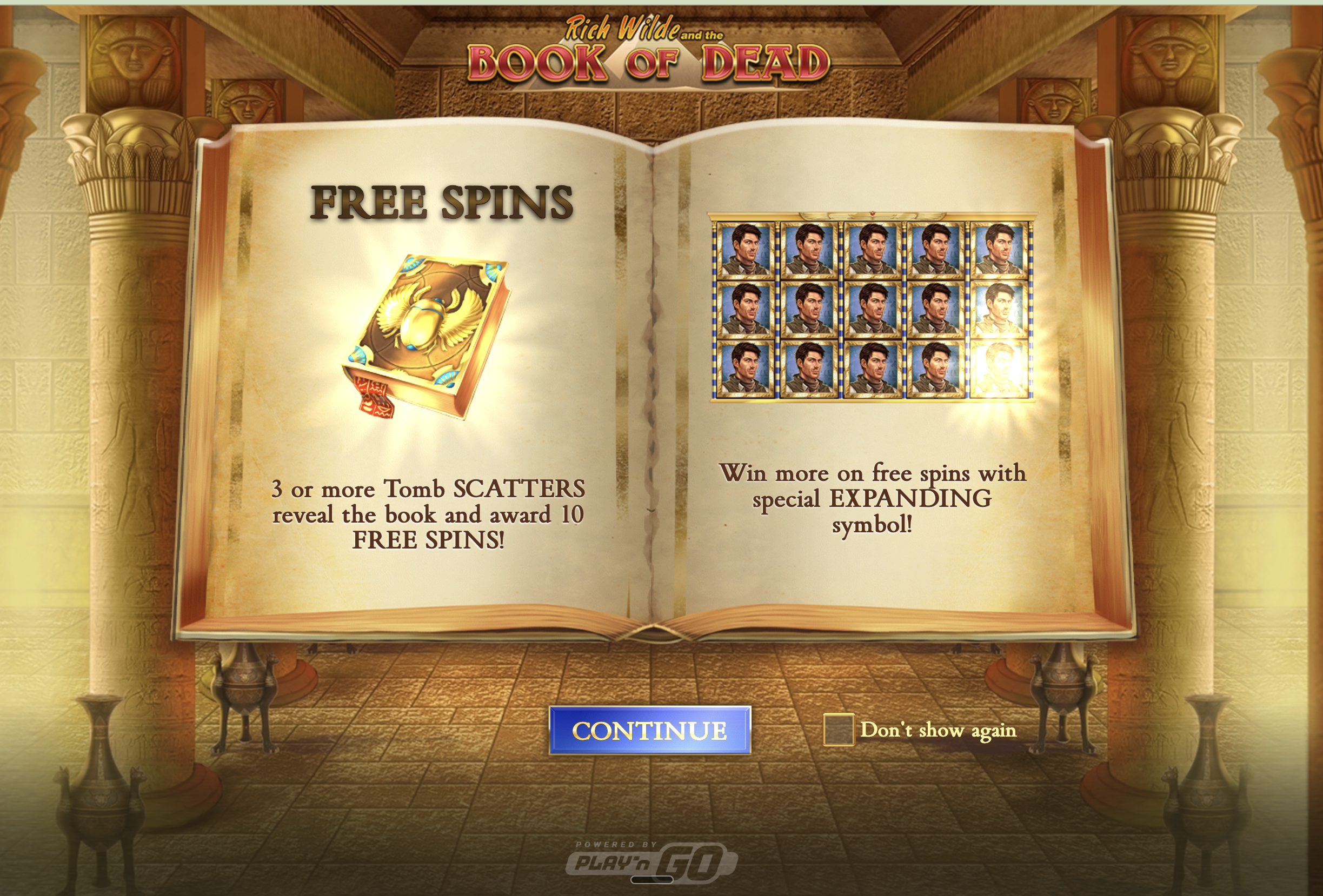 Book of the Dead Free Spins with expanding symbol filling reels at BlitzBet