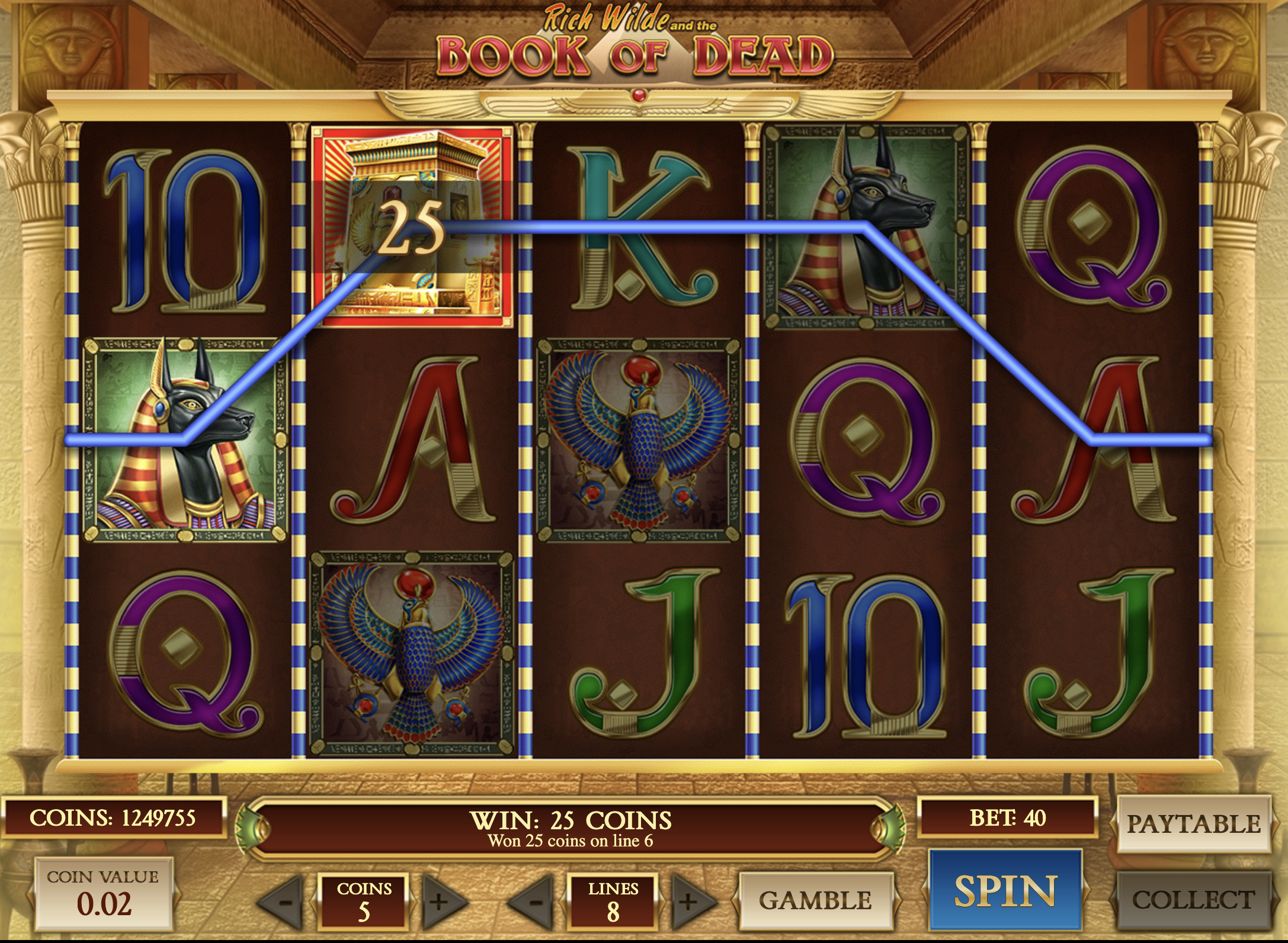 Book of the Dead WIN screenshot with Book Wild/Scatter symbols at BlitzBet Canada