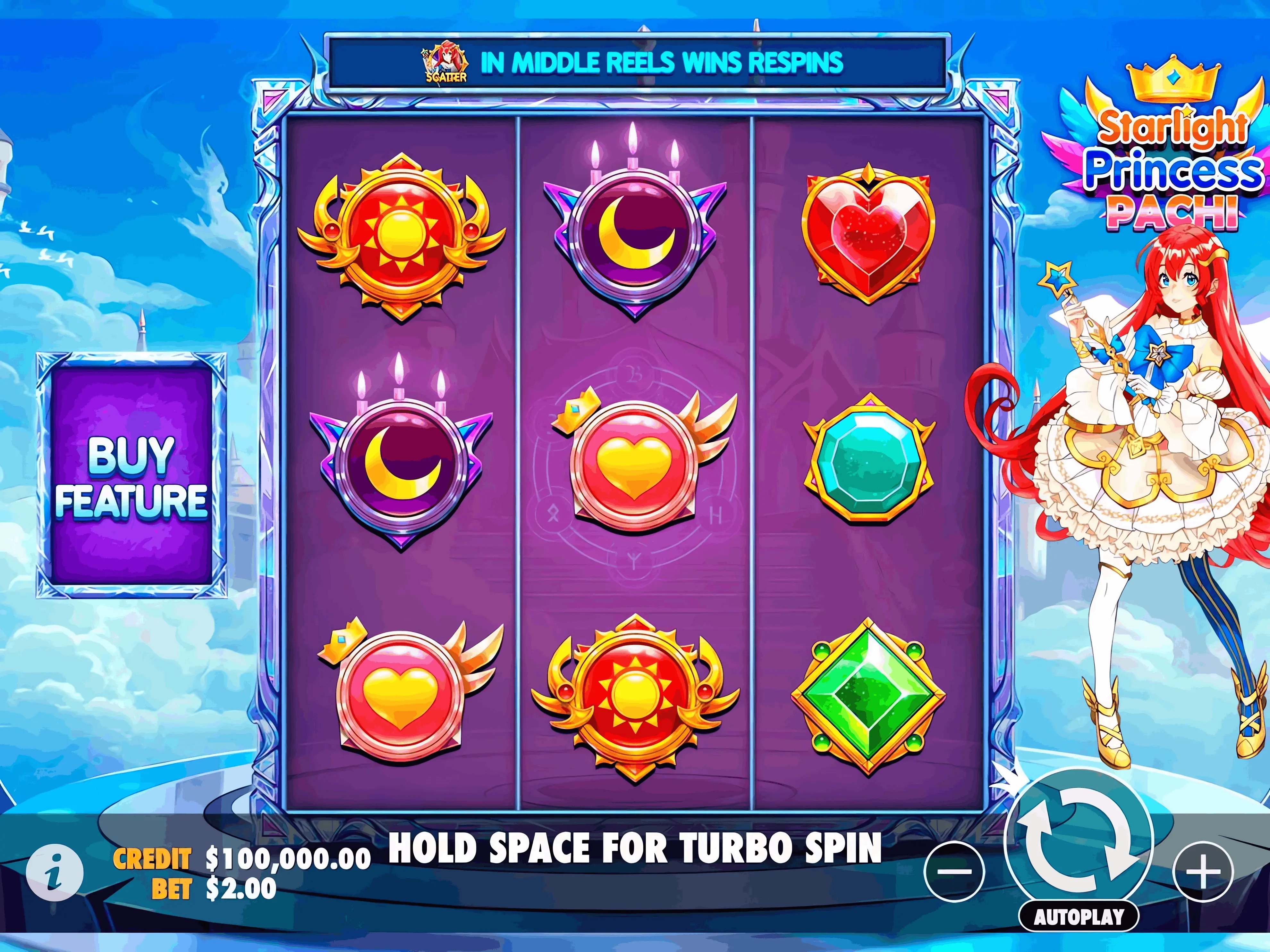 Starlight Princess Pachi 3x3 grid gameplay interface screenshot